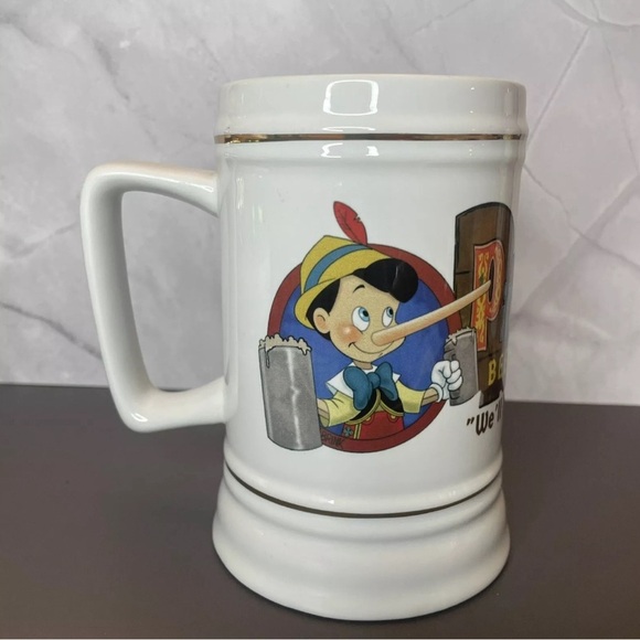 Disney Pinocchio Beer Garden Beer Stein 22 Oz White Gold Ceramic - Picture 8 of 9